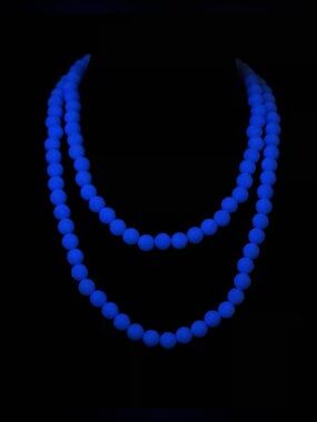 34” Blue Glow in Dark Beaded Necklace in Stainless Steel 340ctw.